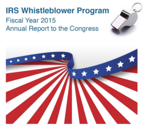 The cover image of the IRS Whistleblower Report for FY2015.